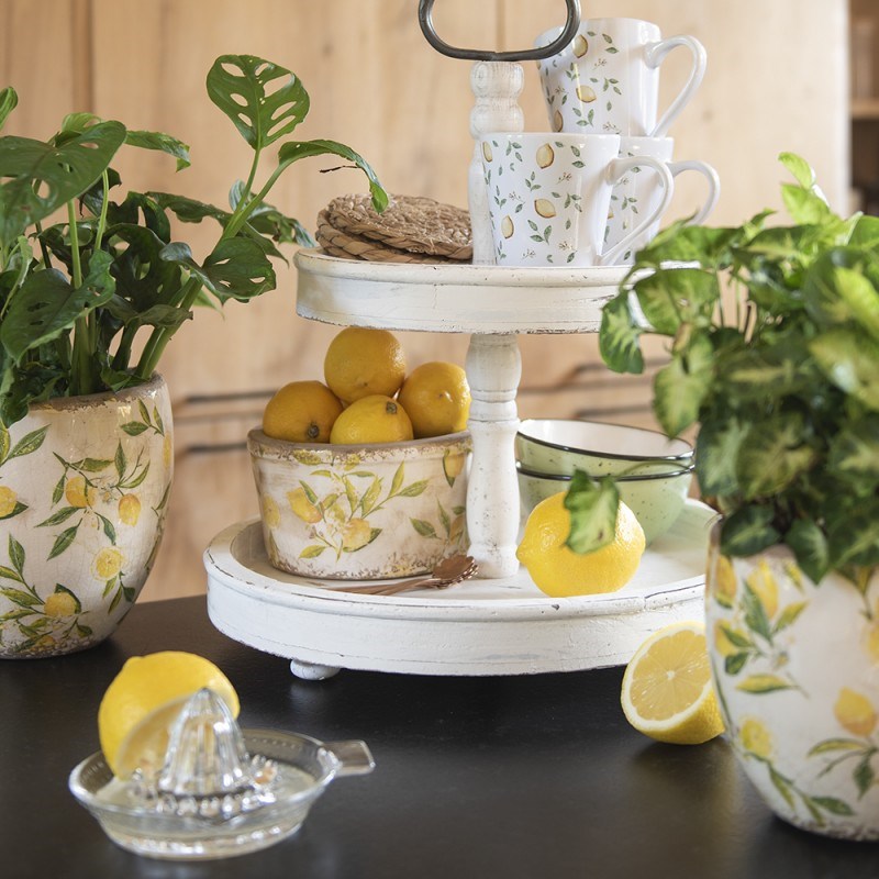 Керамічне кашпо для квітів в вінтажному стилі Yellow lemons, 16*9 см, 6CE1533M