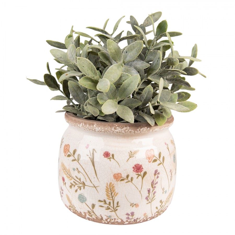 Керамічне кашпо для квітів в вінтажному стилі Colored Flowers, 20*15 см, 6CE1551L