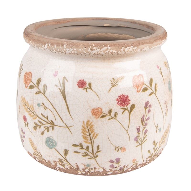 Керамічне кашпо для квітів в вінтажному стилі Colored Flowers, 20*15 см, 6CE1551L