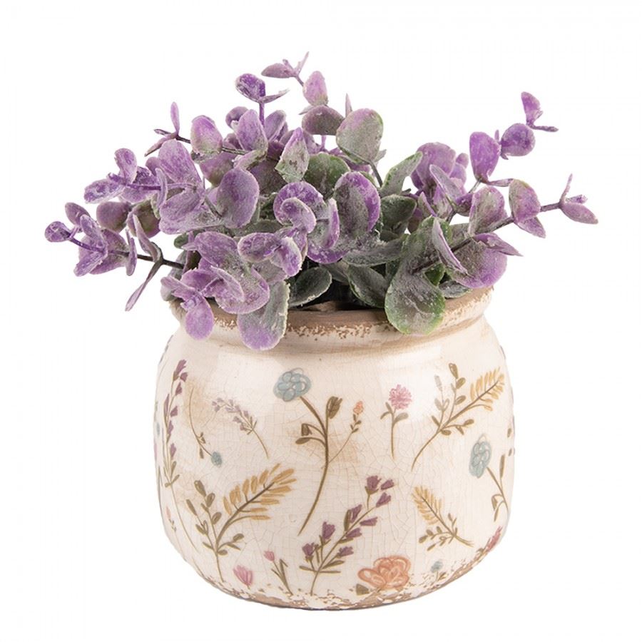 Керамічне кашпо для квітів в вінтажному стилі Colored Flowers, 12*9 см, 6CE1551S