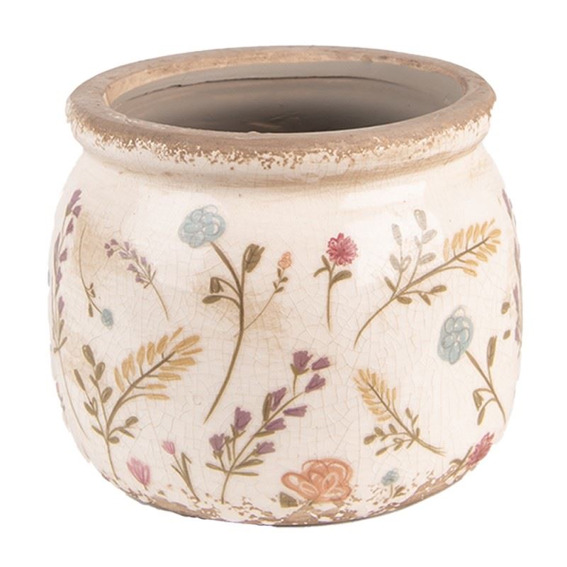 Керамічне кашпо для квітів в вінтажному стилі Colored Flowers, 12*9 см, 6CE1551S