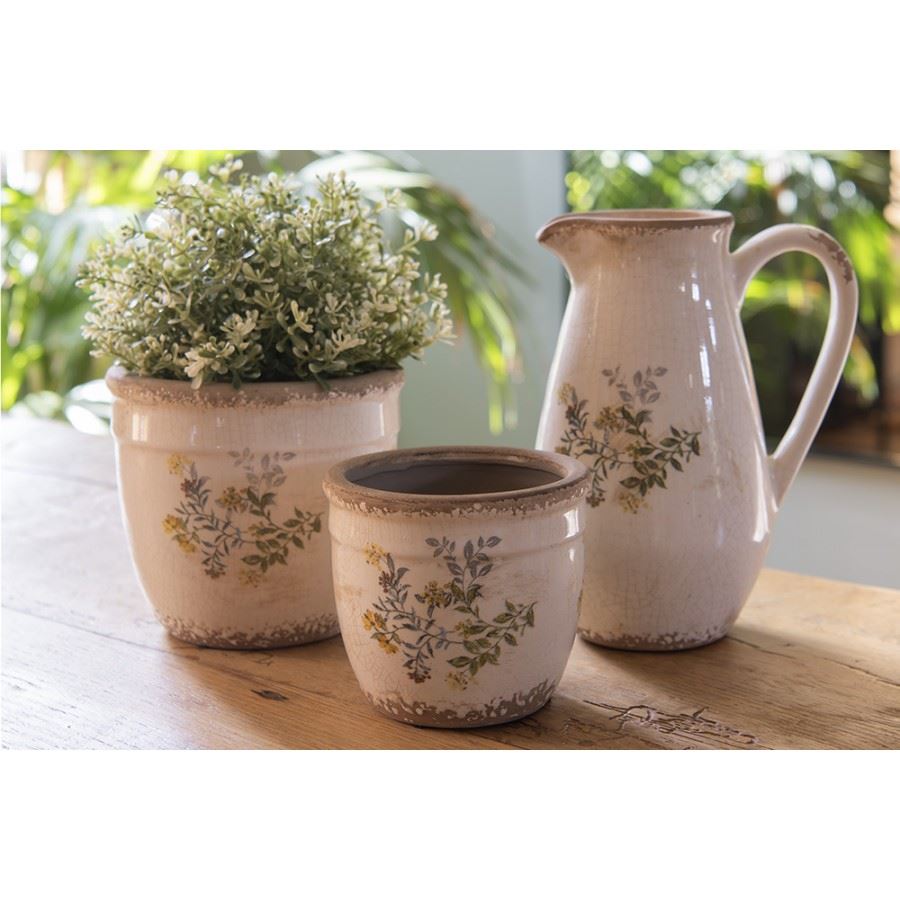 Керамічне кашпо для квітів в вінтажному стилі Flowers, 18*17 см, 6CE1607L