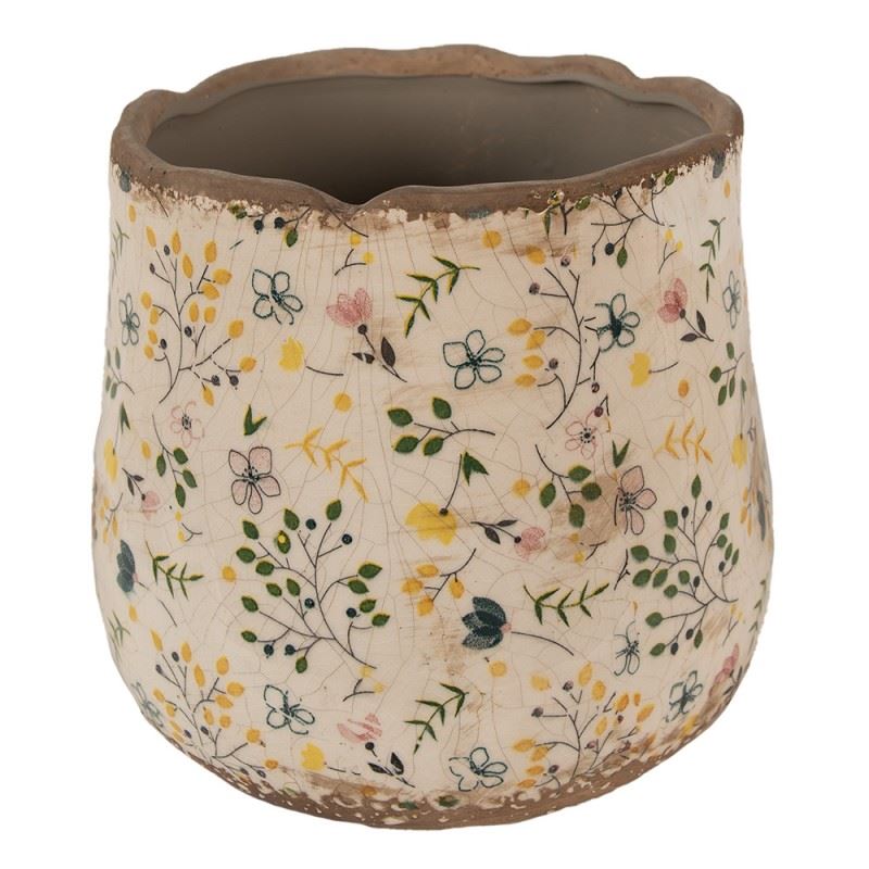 Керамічне кашпо для квітів в вінтажному стилі Colored Flowers, 21*19 см, 6CE1610L