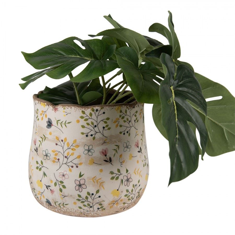 Керамічне кашпо для квітів в вінтажному стилі Colored Flowers, 18*16 см, 6CE1610M