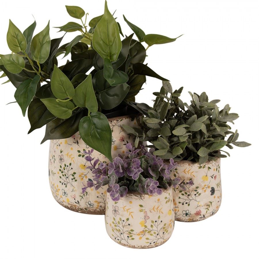 Керамічне кашпо для квітів в вінтажному стилі Colored Flowers, 14*12 см, 6CE1610S