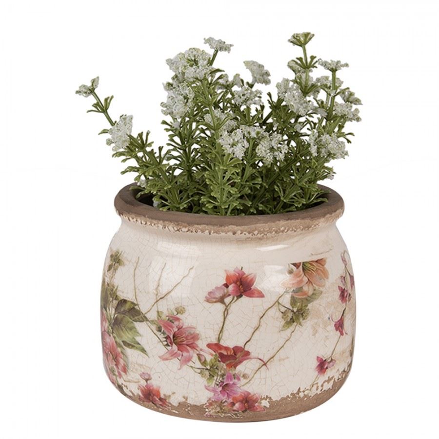 Керамічне кашпо для квітів в вінтажному стилі Pink Flowers, 12*10 см, 6CE1628S