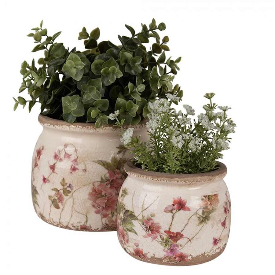 Керамічне кашпо для квітів в вінтажному стилі Pink Flowers, 12*10 см, 6CE1628S