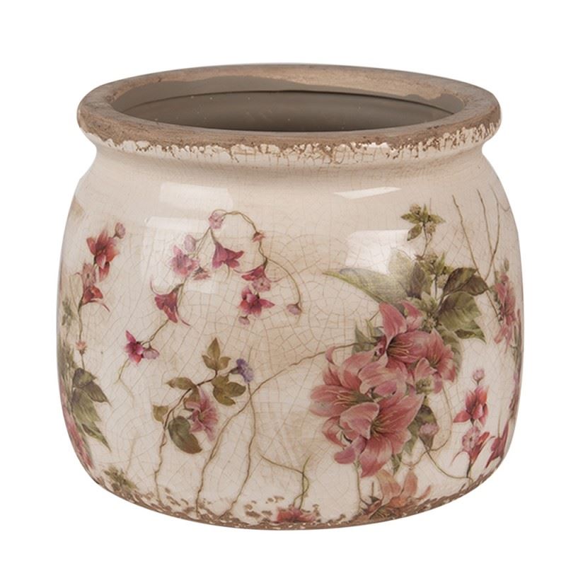 Керамічне кашпо для квітів в вінтажному стилі Pink Flowers, 12*10 см, 6CE1628S