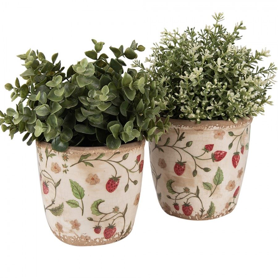 Керамічне кашпо для квітів в вінтажному стилі Strawberries, 14*13 см, 6CE1631M