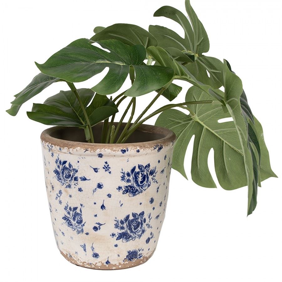 Керамічне кашпо для квітів в вінтажному стилі Blue Roses, 15*14 см, 6CE1658M