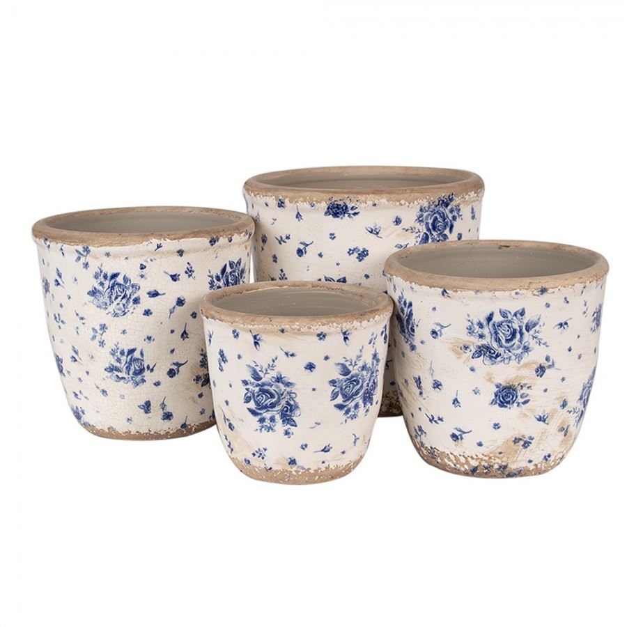Керамічне кашпо для квітів в вінтажному стилі Blue Roses, 15*14 см, 6CE1658M