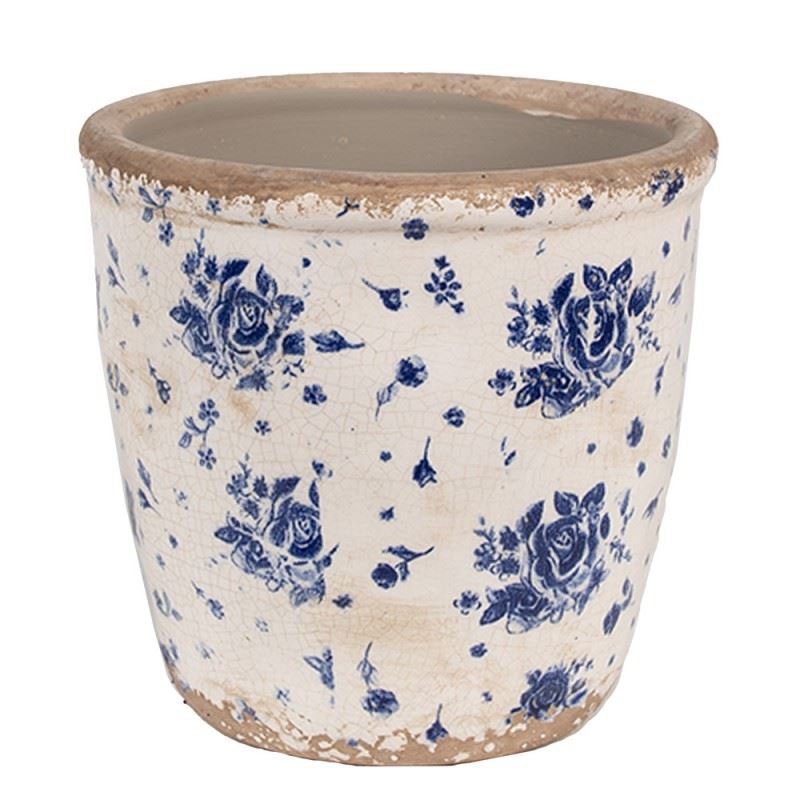 Керамічне кашпо для квітів в вінтажному стилі Blue Roses, 15*14 см, 6CE1658M
