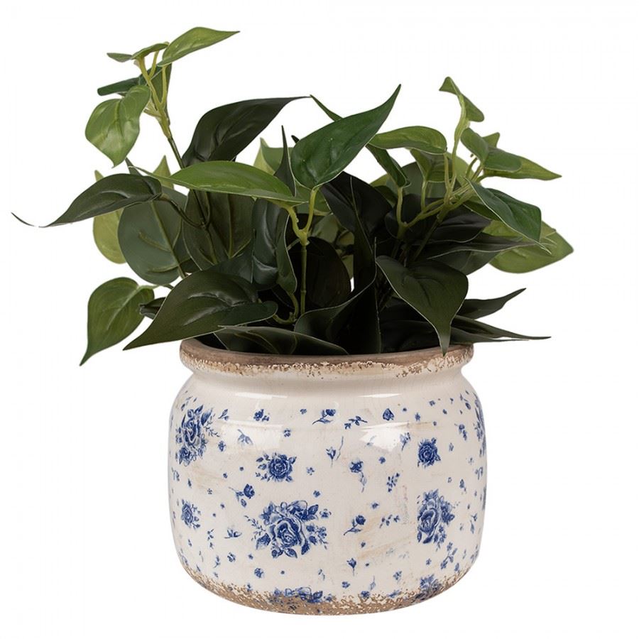 Керамічне кашпо для квітів в вінтажному стилі Blue Roses, 20*15 см, 6CE1659L