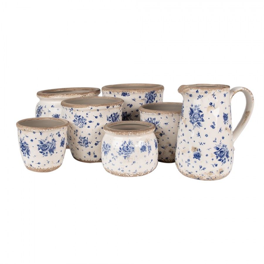 Керамічне кашпо для квітів в вінтажному стилі Blue Roses, 20*15 см, 6CE1659L