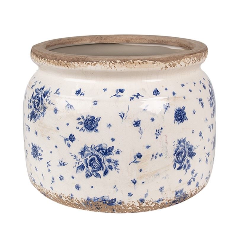 Керамічне кашпо для квітів в вінтажному стилі Blue Roses, 20*15 см, 6CE1659L