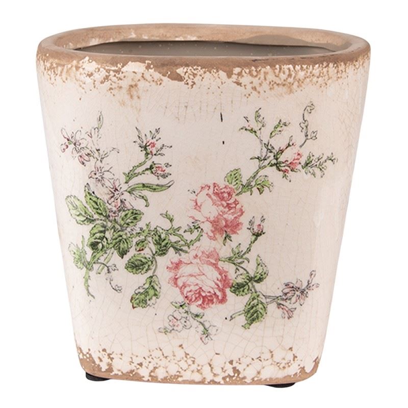Керамическое кашпо для цветов в винтажном стиле Pink Flowers, 13*12 см, 6CE1540S