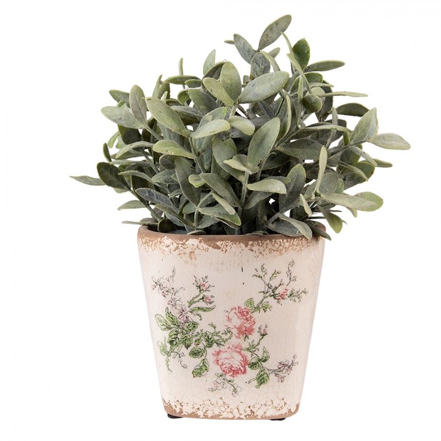 Керамическое кашпо для цветов в винтажном стиле Pink Flowers, 13*12 см, 6CE1540S