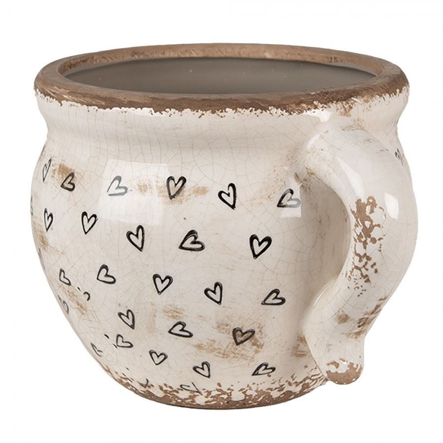 Керамическое кашпо для цветов в винтажном стиле Black Hearts, 20*17*15 см, 6CE1655L