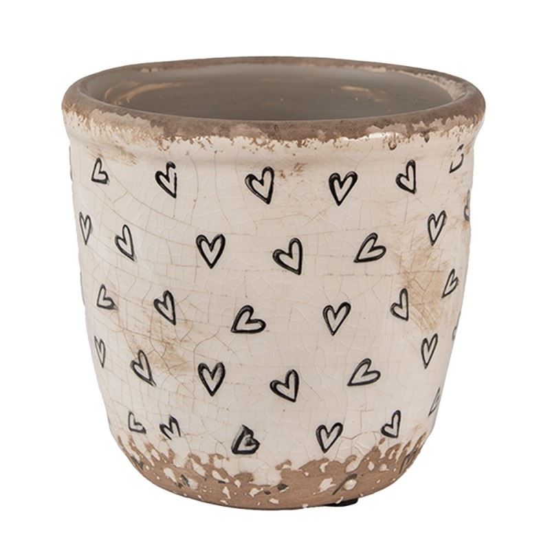Керамическое кашпо для цветов в винтажном стиле Black Hearts, 11*11 см, 6CE1652XS