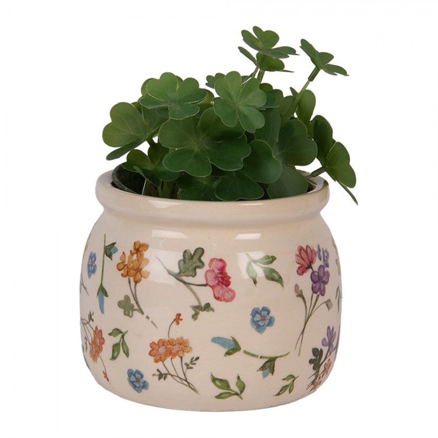 Керамічне кашпо для квітів в вінтажному стилі Colored Flowers, 12*10 см, 6CECFL0001S