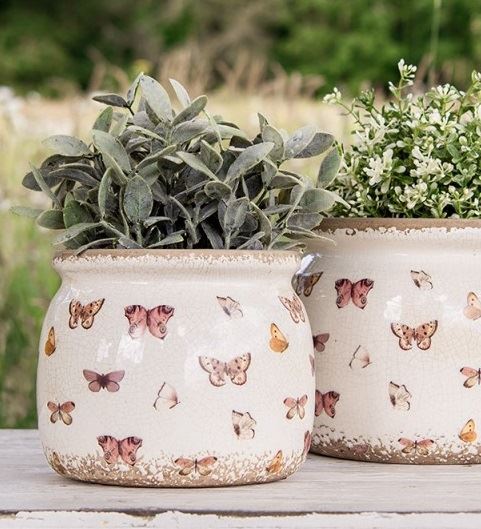 Керамічне кашпо для квітів в вінтажному стилі Butterflies, 12*10 см, 6CE1662S