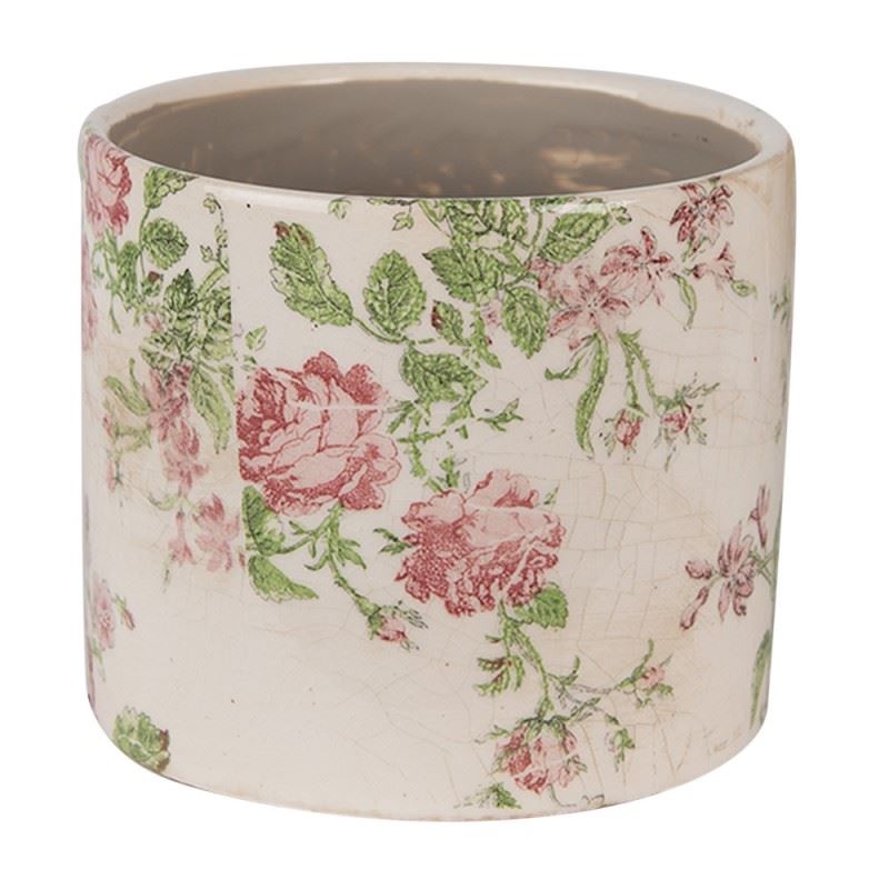 Керамическое кашпо для цветов в винтажном стиле Pink Flowers, 12*10 см, 6CE1623S