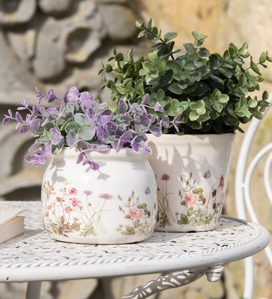 Керамічне кашпо для квітів в вінтажному стилі Summer Flowers, 12*10 см, 6CE1630S