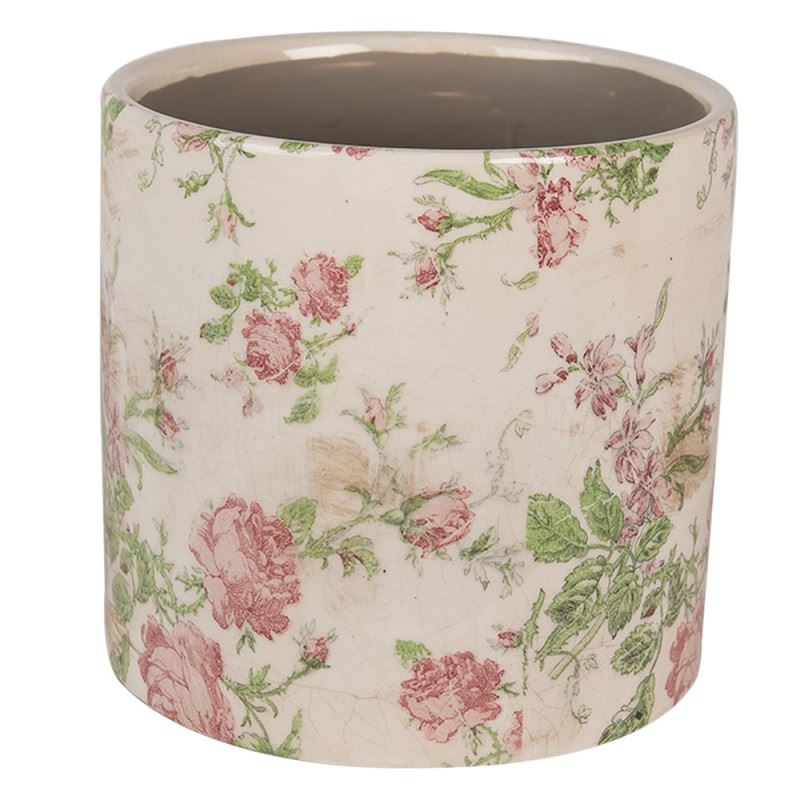 Керамическое кашпо для цветов в винтажном стиле Pink Flowers, 17*16 см, 6CE1623L