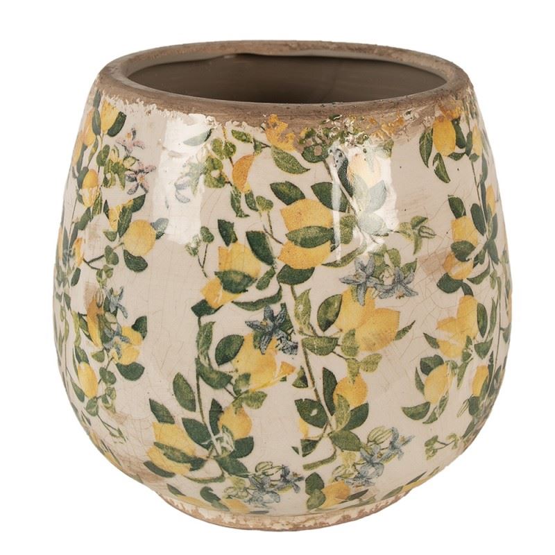 Керамічне кашпо для квітів в вінтажному стилі Yellow lemons, 18*17 см, 6CE1608L