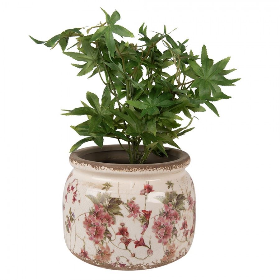 Керамическое кашпо для цветов в винтажном стиле Pink Flowers, 20*15 см, 6CE1628L
