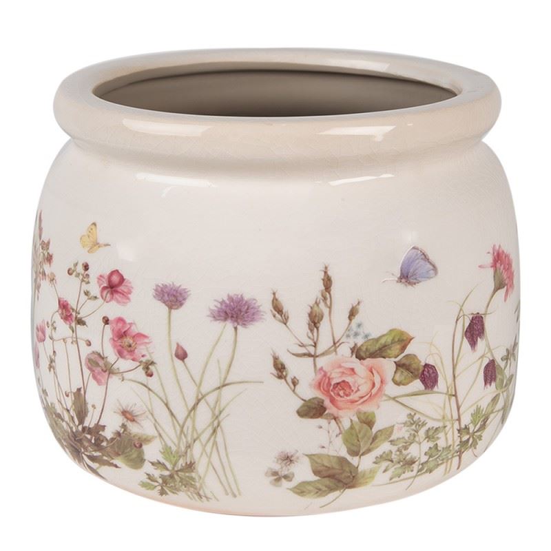 Керамічне кашпо для квітів в вінтажному стилі Summer Flowers, 20*15 см, 6CE1630L