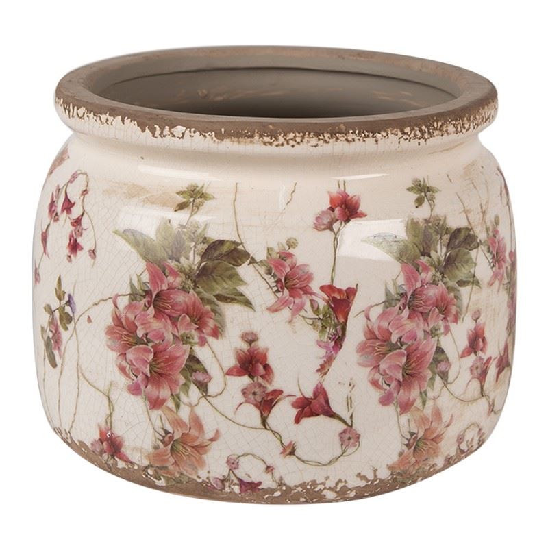 Керамическое кашпо для цветов в винтажном стиле Pink Flowers, 20*15 см, 6CE1628L