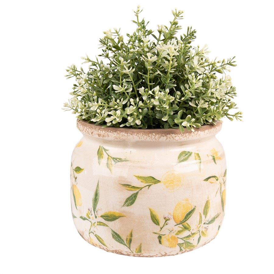 Керамічне кашпо для квітів в вінтажному стилі Yellow lemons, 20*15 см, 6CE1535L