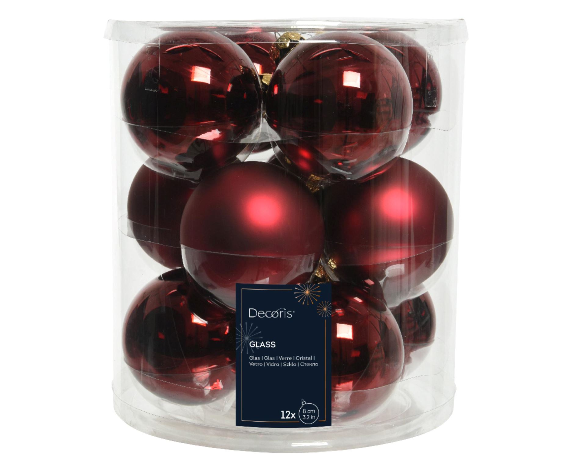 Набір скляних куль для ялинки Oxblood, 12 шт, 8 см, 14.1303
