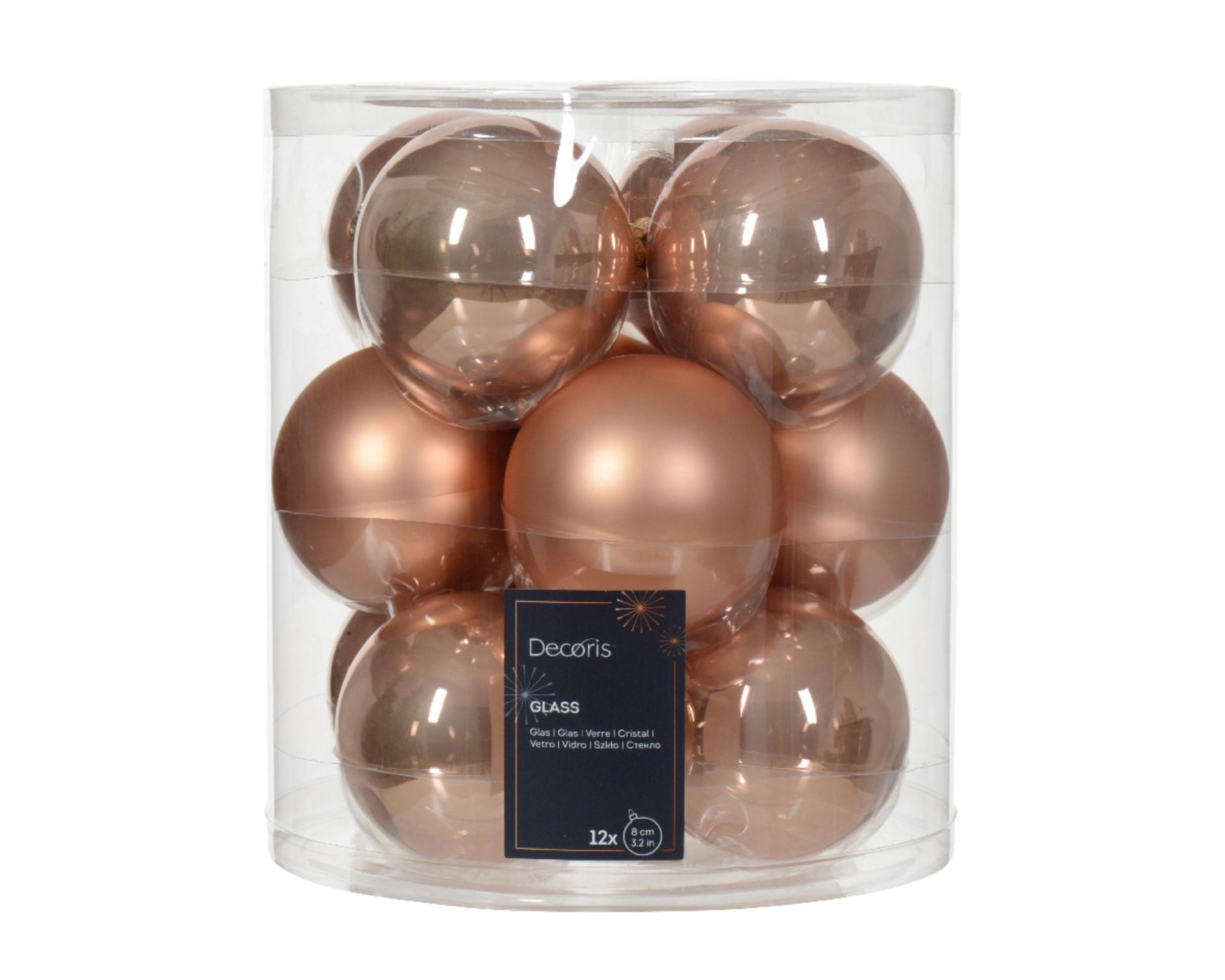 Набір скляних куль для ялинки Peach Pink, 12 шт, 8 см, 14.1316