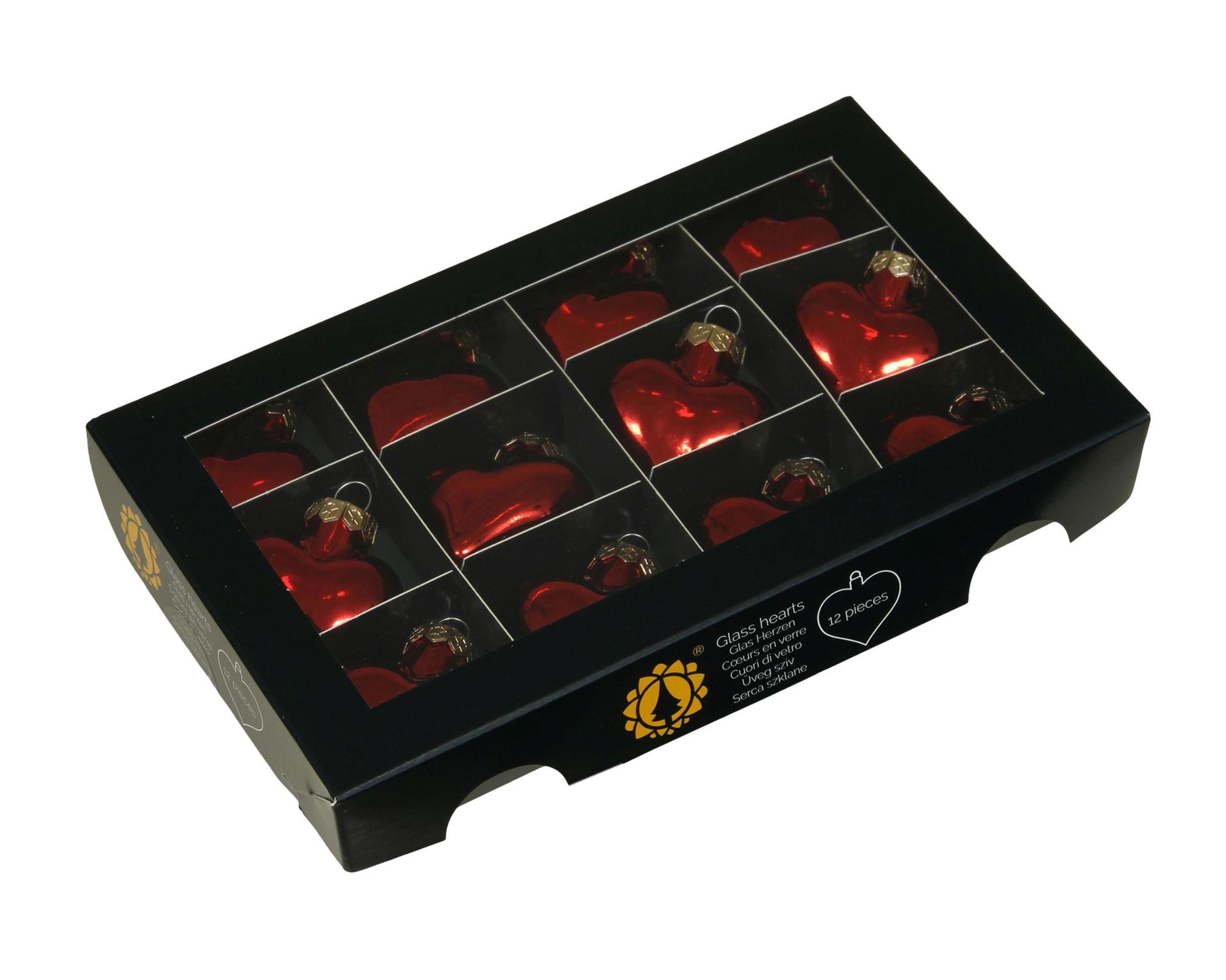Набір скляних прикрас для ялинки Серце Dark Red, 12 шт, 4 см, 50.1724