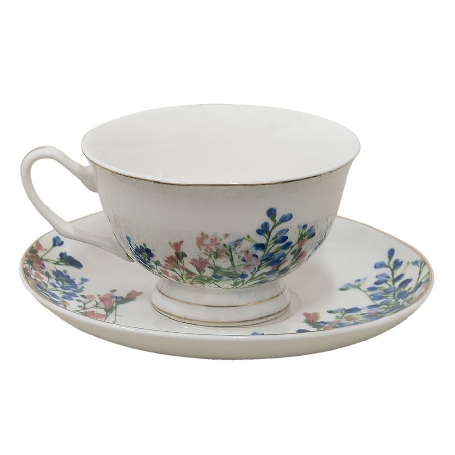 Чашка с блюдцем Blue White Flowers, 250 мл, FISKS