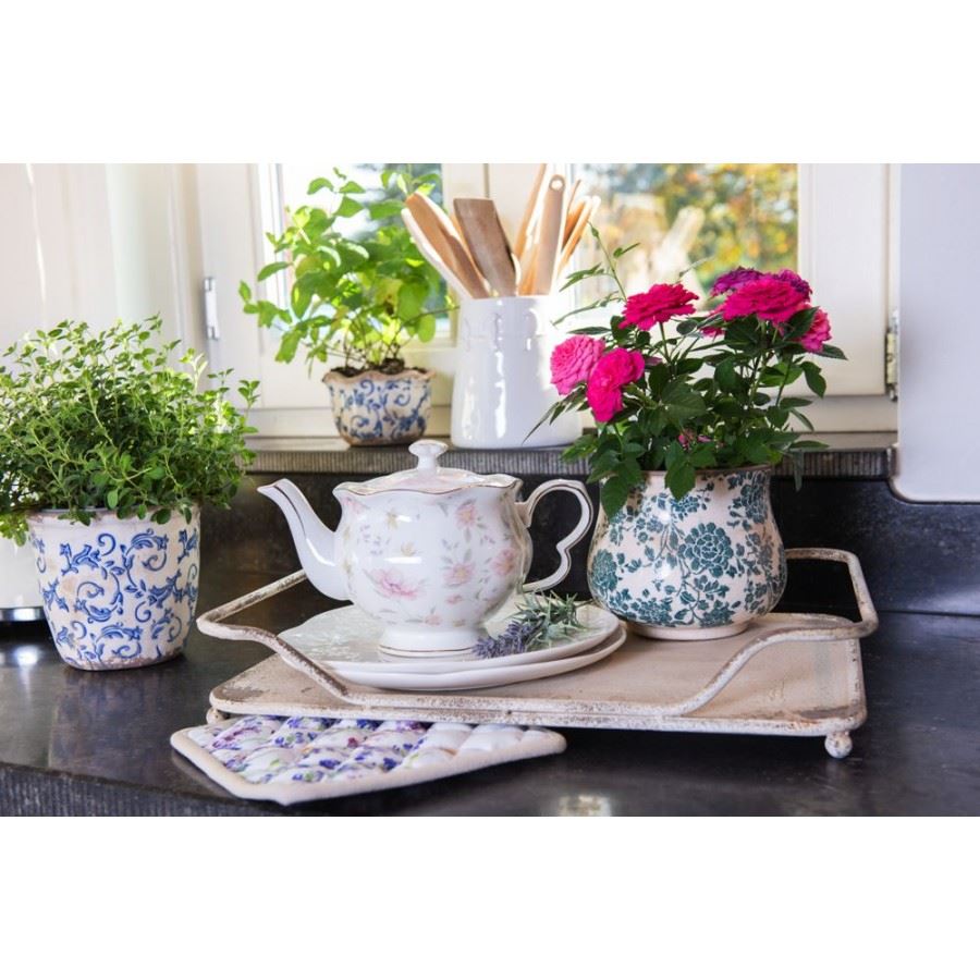 Керамічне кашпо для квітів в вінтажному стилі Pastel Blue, 21*17 см, 6CE1034L