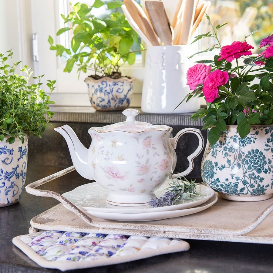 Керамічне кашпо для квітів в вінтажному стилі Pastel Blue, 21*17 см, 6CE1034L
