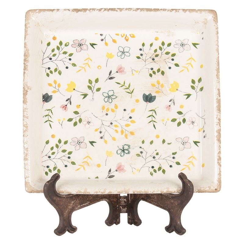 Декоративная тарелка с подставкой в ​​винтажном стиле Colored Flowers, 22*22 см, 6CE2019